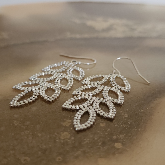 Sterling Silver Mesh Leaf Earrings - Picture 5 of 5